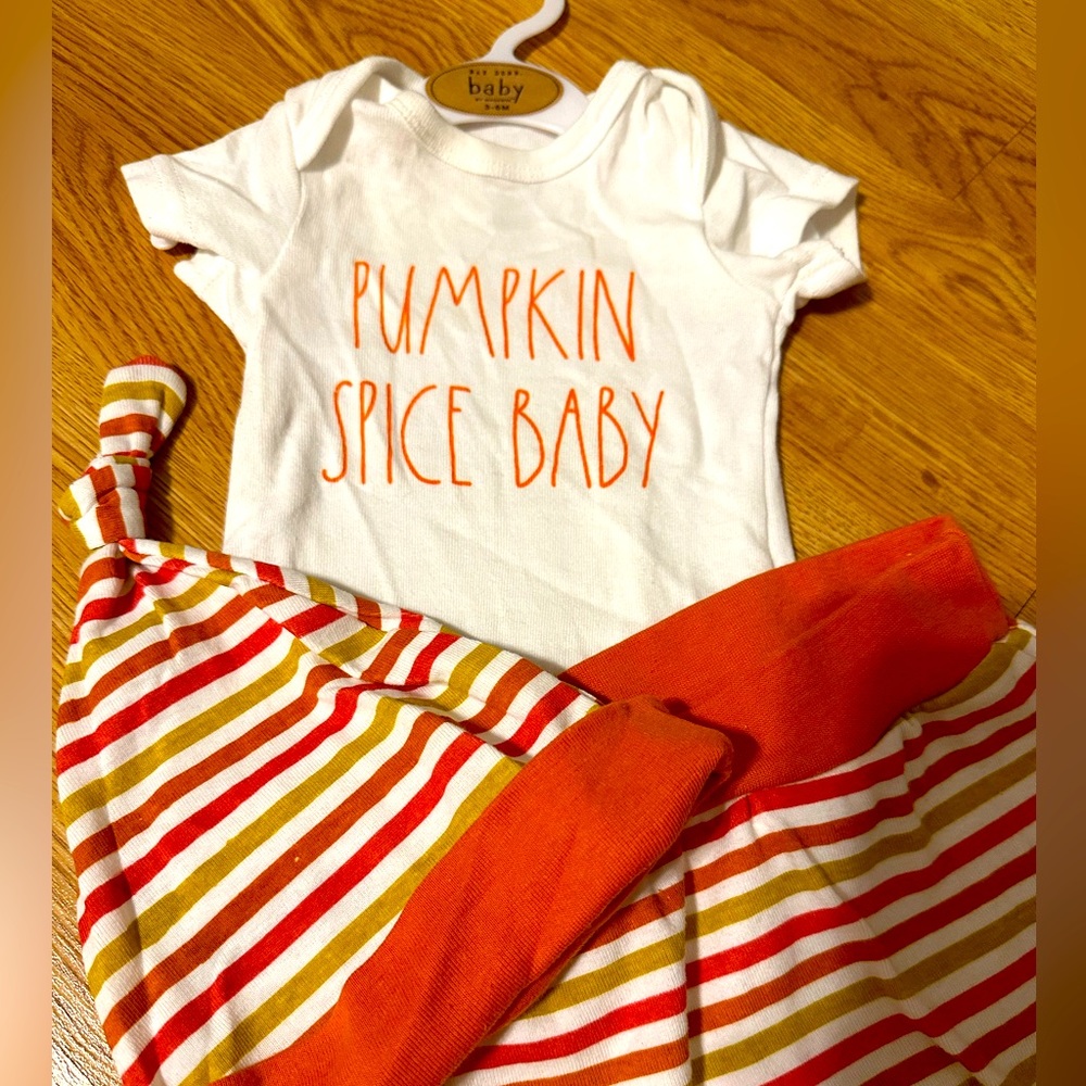 Rae Dunn pumpkin spice 3-6 month outfit with hat
